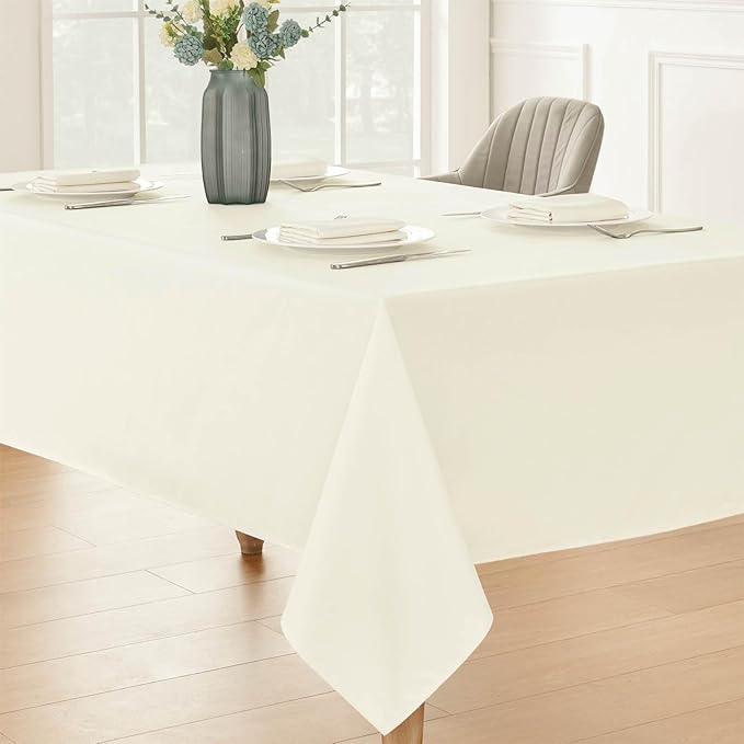 Rectangle Tablecloth 60x84 inch Linen Textured Waterproof Table Cloth Stain and Wrinkle Resistant Washable, Decorative Fabric Table Cover for Outdoor and Indoor Use, Ivory
