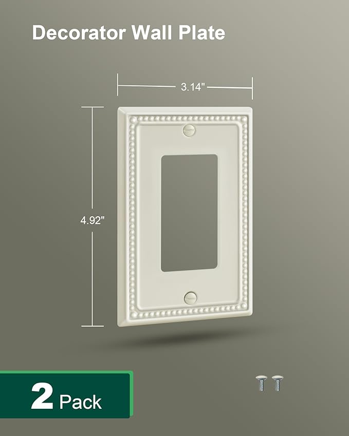 2-Pack Decorator Outlet Cover Plate, Decorative Switch Plates and Outlet Covers, Light Almond Metal Wall Plates for Electrical Outlets, Receptacle, GFCI Outlet, Dimmer Switch