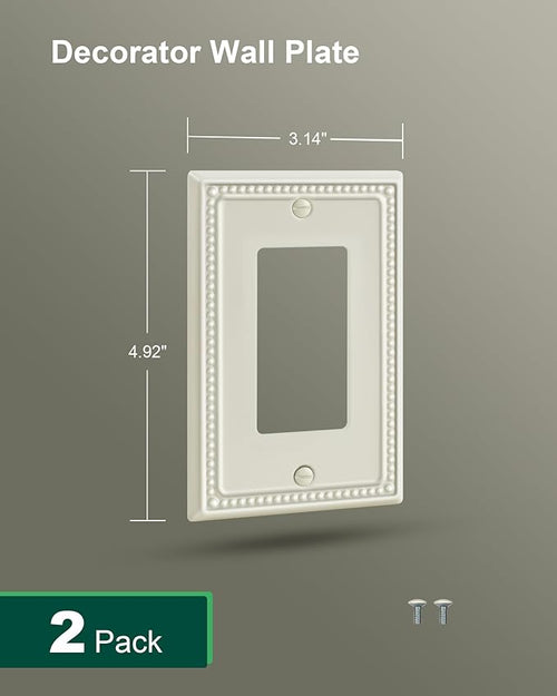 2-Pack Decorator Outlet Cover Plate, Decorative Switch Plates and Outlet Covers, Light Almond Metal Wall Plates for Electrical Outlets, Receptacle, GFCI Outlet, Dimmer Switch