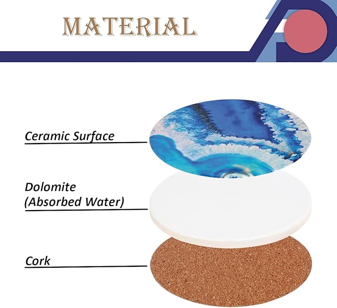 4-Piece Round Absorbent Ceramic Coaster Set with Cork Base – Durable Drink Coasters for Mugs, Cups, and Tabletop Protection (Starry Night Cat)
