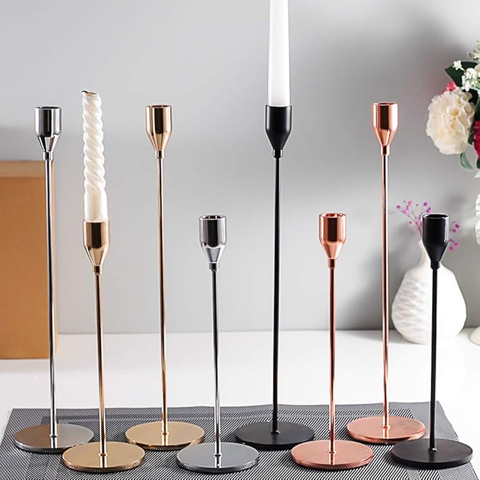 Matte Black Candle Holders Set of 3 for Taper Candles, Decorative Candlestick Holder for Wedding, Dinning, Party, Fits 3/4 inch Thick Candle&Led Candles (Metal Candle Stand)