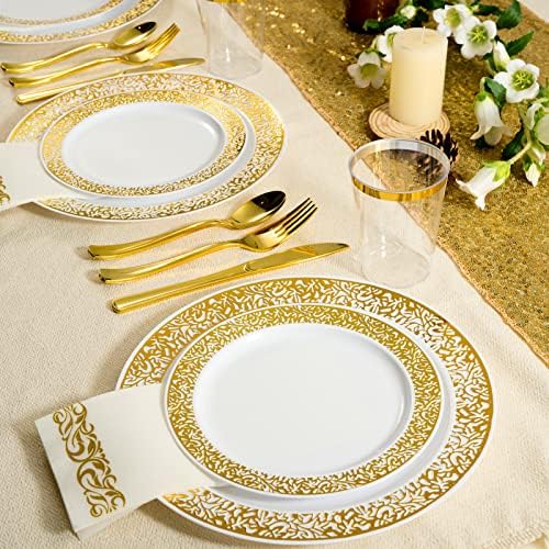FOCUSLINE 175 Pieces Gold Disposable Dinnerware Set for 25 Guests - Image 5