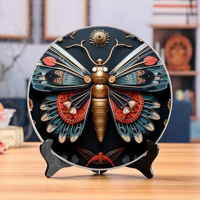 Insects 10-inch Ceramic Plate Perfect for Tabletop Display & Wall Decor with Stand DP-599120086