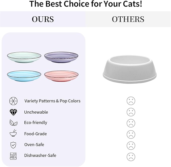 Selamica Ceramic Cat Bowls, 6 Inch Cat Food Bowl Whisker Friendly, Shallow Wide Kitten Plates for Food and Water, Set of 4, Gradient Colors
