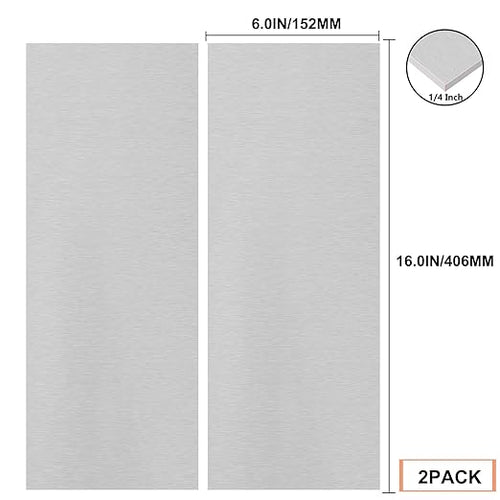 2Pack 6061 T651 Aluminum Sheet Metal 6 x 16 x 1/4 (6MM) Inch Thick Flat Plain Aluminum Plate Covered with Protective Film, Heat Treatable Rectangle 6MM Aluminum Metal Plate for Industrial