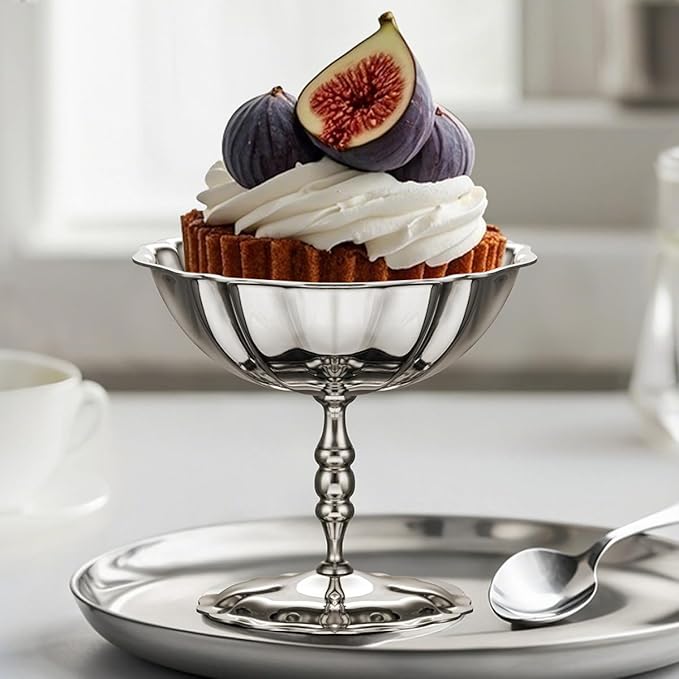Ice Cream Bowls 4pcs – Elegant Stainless Steel Dessert Cups, Footed Bowl for Ice Cream, Trifle, and More – Perfect for Parties, Weddings, and Home Use