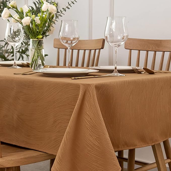 maxmill Jacquard Fall Tablecloth Swirl Design Spillproof Wrinkle Free Heavy Weight Soft Table Cloth for Harvest Thanksgiving Dinner Decorative Fabric Table Cover Rectangle 60 x 104 Inch, Fall Leaf