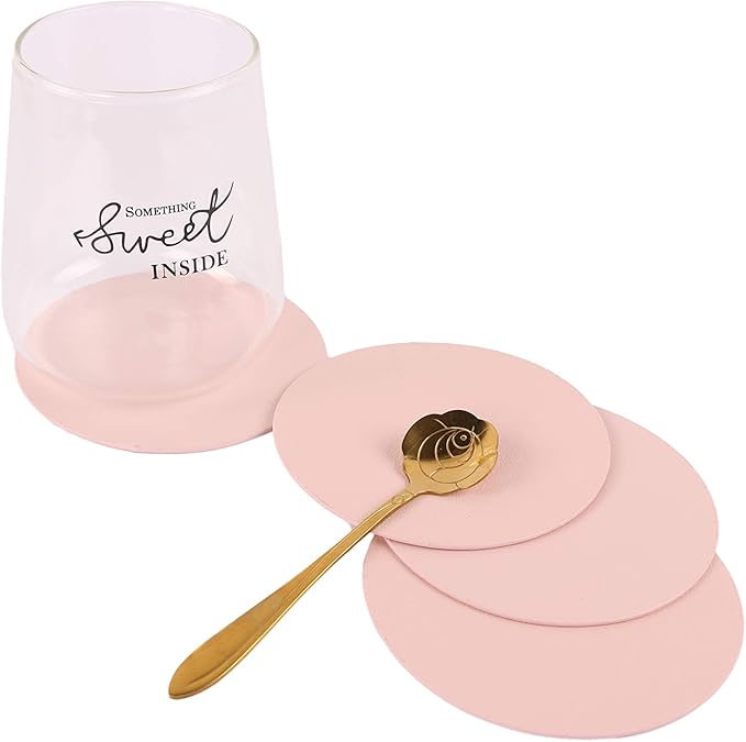 Round Table Placemats and Coasters, Vinyl Faux Leahter Coffee Mats Kitchen Mats, Waterproof, Easy to Wipe Off for Kitchen Dining Round Table