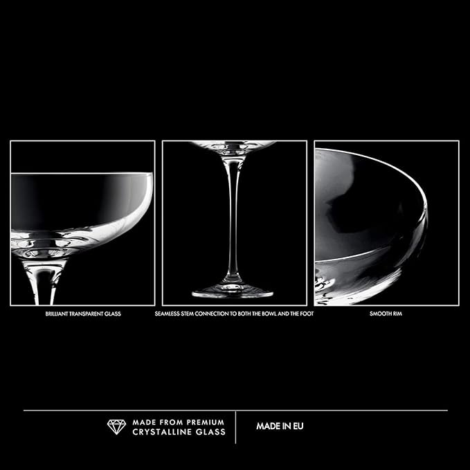 Krosno Champagne Coupes & Glasses | Set of 6 | 8.1 oz | Harmony Collection | Perfect for Home, Restaurants and Parties | Prosecco Glass | Dishwasher Safe | Lead-Free Crystal Glass