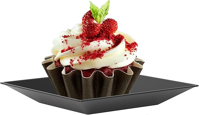 Exquisite Mini Disposable Appetizer Plates - 1200 Pack 2.95" x 2.95" Black Plastic Dessert Plates - Elegant Design for Weddings, Birthdays, and Formal Parties - Stackable and Convenient - BPA Free