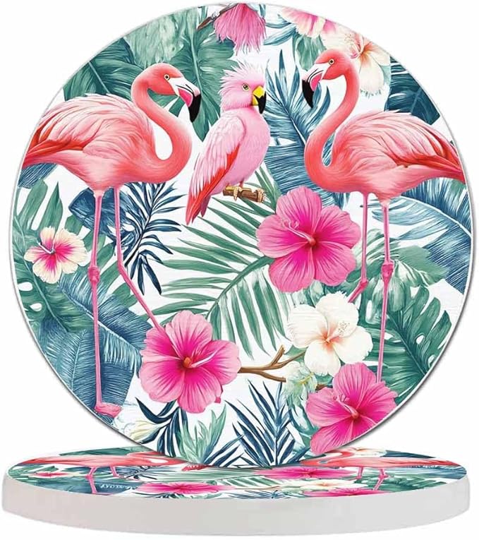 Toucan and Flamingos Drink Coaster for Tabletop Protection Exotic Banana Tropical Leaves Jungle Animal Birds Non-Slip Cups Place Mats Home Decor Diatomite Material for Men Women