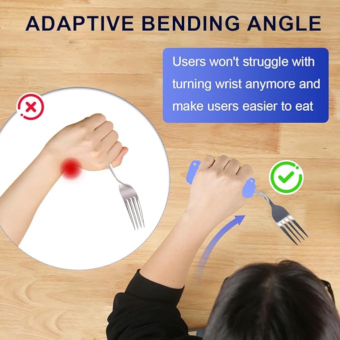 Adaptive Weighted Silverware Utensils Angled Fork for Hand Tremors Parkinsons,Weighted Utensils with Non-Slip Easy Grip Handles for Independent Eating(Left Hand,Purple,Pack of 1)