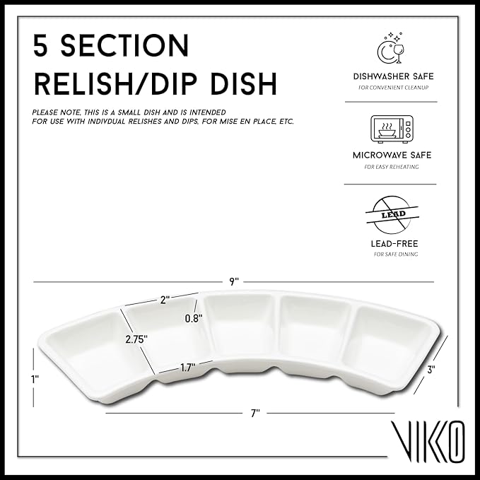 Vikko Divided Serving Tray, 5 Section Porcelain Circular Serving Party Platter, Pack of 4, 10 Inch Small White Serving Dish for Entertaining, Condiments, Candies, Charcuterie, Snack