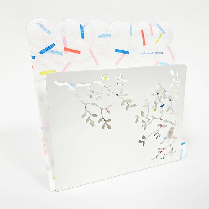 Mango Steam Tabletop Napkin/Tissue & Letter Holder for Home, Kitchen, Restaurants (Songbird, White)