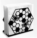Honeycomb Bee Decorative Black Metal Napkin Holder for Table, 5.3" x 4.7" x 2" Insect Animal Standing Napkin Holder for Home Kitchen Restaurant Picnic Party Coffee Bar Dining Room