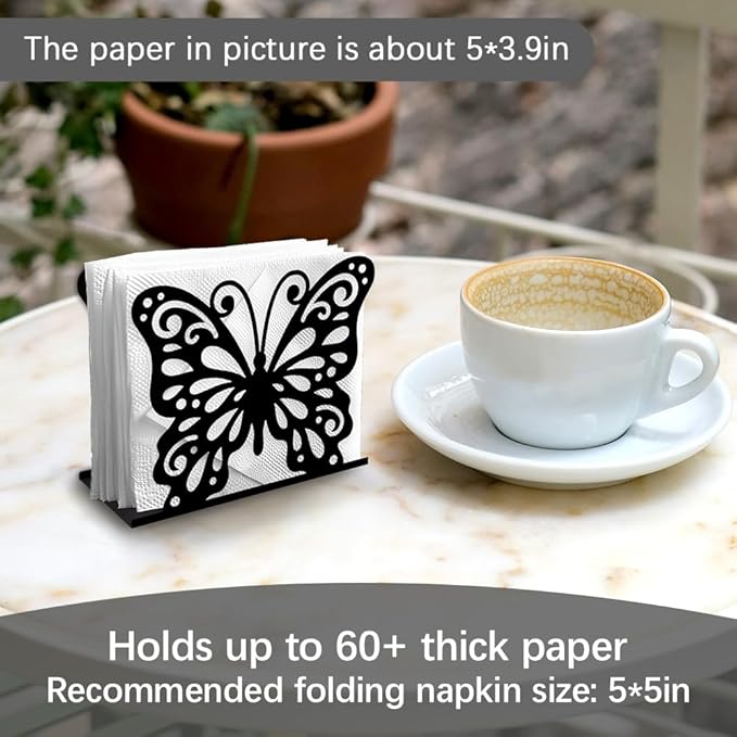 Butterfly Decorative Black Metal Napkin Holder for Table, 5.3" x 4.4" x 2" Insect Animal Standing Napkin Holder for Home Kitchen Restaurant Picnic Party Coffee Bar Dining Room