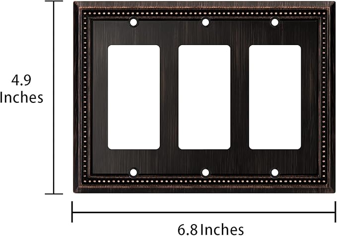 Henne Bery Sunken Pearls Heavy Duty Decorative Wall Plate Switch Plate Outlet Cover (Triple Decorator, Aged Bronze)