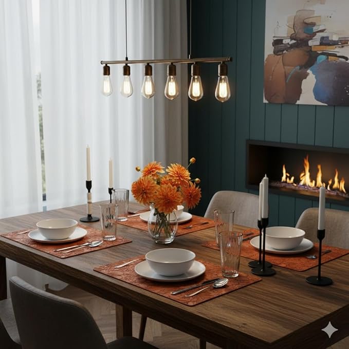 SolaraDawn Faux Leather Table Placemats Set of 6, Washable, Wipeable & Heat-Resistant Table Mats, Waterproof Dining Place Mats with Embossed Texture for Kitchen & Dining, Caramel Brown, 17" × 12"