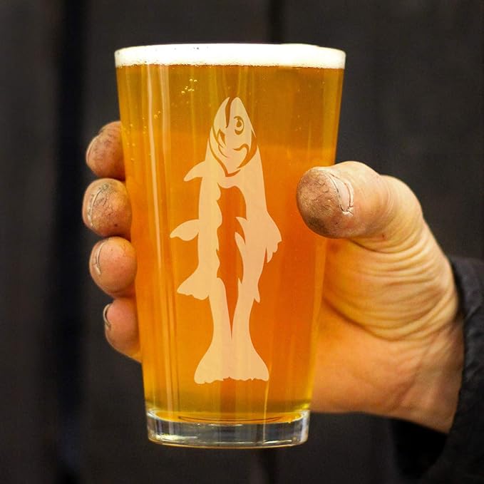 Bevvee Trout - Pint Glass for Beer - Trout Fishing Gifts for Fisherman - Fun Fish Cups & Lake House Decor - 16 oz