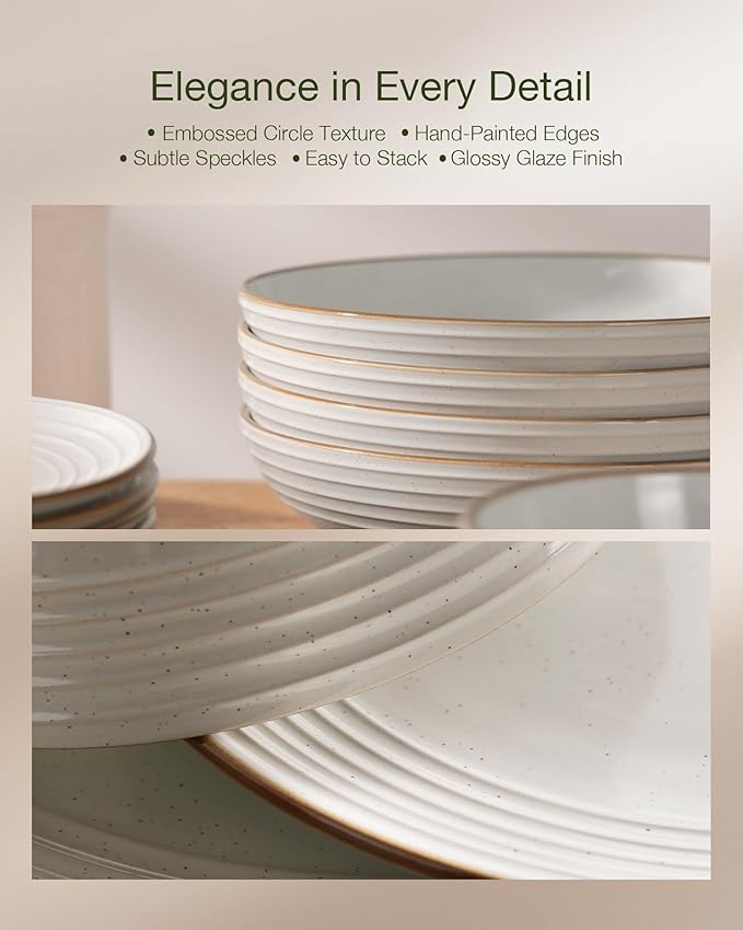 Famiware Jupiter Dinnerware Set, Plates and Bowls Dish Sets for 4 (12 Pieces), Microwave and Dishwasher Safe Stoneware Speckled Tableware, Chip and Scratch Resistant, White