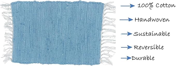 Perilla Home Placemat Set of 4 - Cotton Linen Blend Square Placemats - Farmhouse Rustic Woven Bohemian Machine Washable Table Mats with Tassels for Dining Table Decor (Sky Blue)