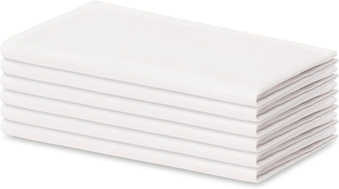Blue Needles Solid Cloth Napkins Set of 6 White 100% Cotton Dinner Napkins 18x18 inches - Soft, Reusable, Absorbent & Washable Linen, Ideal for Christmas Events, Parties & Everyday Use