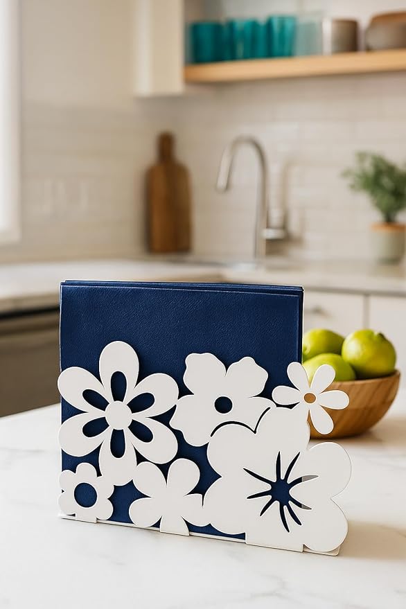 Mango Steam Tabletop Napkin/Tissue & Letter Holder For Home, Kitchen, Restaurants (Flower, White)
