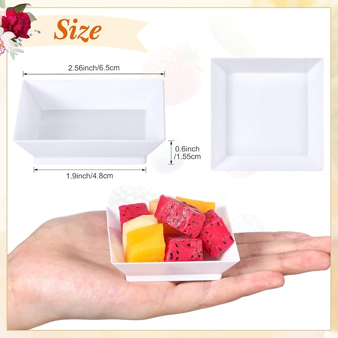400 Pieces Mini Square Dessert Plates 2.5 x 2.5 Inch Disposable Appetizer Plates Small Clear Plastic Dish for Dessert Salad Appetizer Sauces Tastings Cake Wedding Party Serving (White)