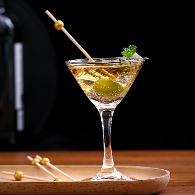 200 Pcs Cocktail Picks, 4.7 Inch Toothpicks for Appetizers, Bamboo Cocktail Sticks Skewers for Drinks, Desserts, Charcuterie, Wedding Party Fancy Toothpicks, Gold Pearl Mini Food Picks Decorative