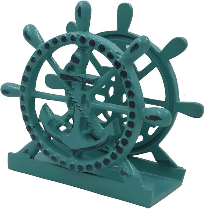 THDC Nautical Napkin Holder, Lunch, Dinner, Nautical Collection Napkin Holder, Made of Metal (Anchor Distressed Green)