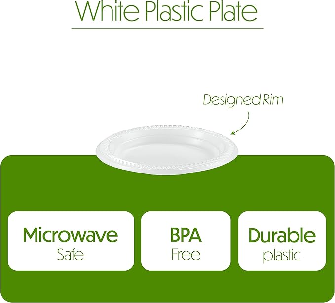 PLASTICPRO 400 PCS White Plastic Round 6 Inch Plates - Premium Quality Light Weight Disposable Dishes for Parties & Weddings