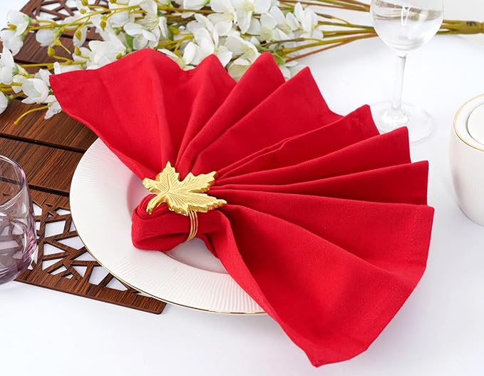 Blue Needles Solid Cloth Napkins Set of 12 Red 100% Cotton Dinner Napkins 18x18 inches - Soft, Reusable, Absorbent & Washable Linen, Ideal for Valentine's Day Events, Parties & Everyday Use