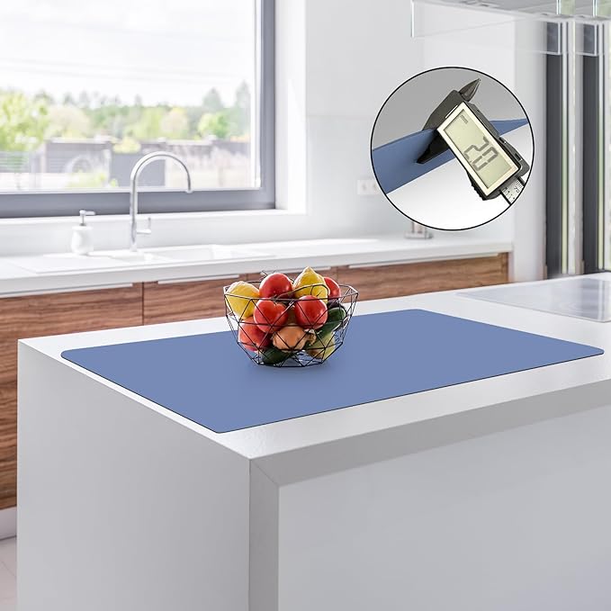2MM Thick Silicone Countertop Mat, 35.4"x 23.6" Silicone Mats for Kitchen Counter, Nonslip Heat Resistant Mat, Large Kitchen Counter Mats, Waterproof Countertop Protector(Light Blue)