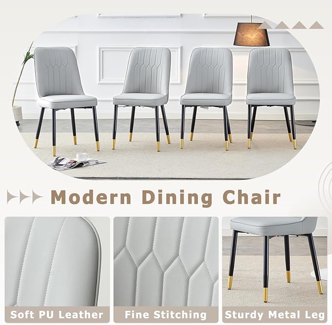 53” Round Dining Table Set for 6｜7 Piece Wood Dining Table Set｜Extendable Dining Room Table with 6 Chairs｜Black Wooden Tabletop with Metal Legs｜Easy Assembly｜Space Saving｜for Kitchen, Living Room