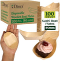 Dtocs Disposable Wooden Boat Plates 100 Pc – 80 mm Biodegradable Wood Serving Boats | Eco-Friendly Food Boats for Sushi, Desserts, Dips, Sauces | Alternate to Plastic, Bamboo, Paper Plates