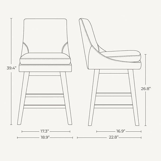 CHITA Counter Height Swivel Barstool with Back Set of 2, FSC Certified Upholstered Faux Leather Swivel Bar Stool, 26.8" H Seat Height, PU Leather in Dark Blue