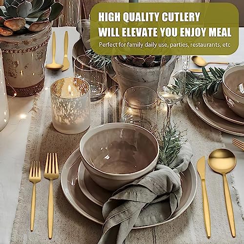 20 Piece Gold Silverware Set for 4, Terlulu Stainless Steel Flatware Set, Gold Cutlery Set Utensils Set, Tableware Include Forks Knives Spoons for Home Kitchen Restaurant Wedding, Satin Finish - Image 6