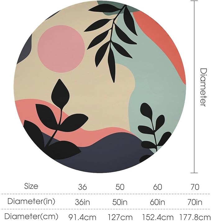 Medieval Bohemian Abstract Round Tablecloth, Mid Century Modern Leaves Geometric Tablecloth for Home Party Dining Room Kitchen Decor 60Inch(152cm)