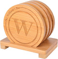 Personalized Bamboo Coasters, Custom Engraved Monogram Coasters with Holder, Great Gifts for Relatives, Friends or Yourself (Set of 4)