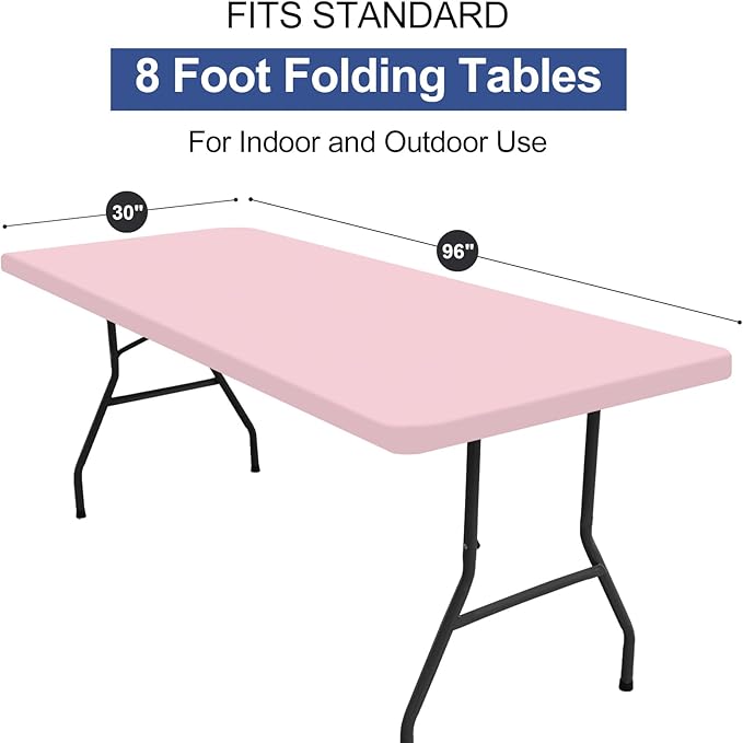homing 2 Pack Rectangle Table Cloth, Elastic Fitted Fabric Tablecloth Fits for 8 Foot Folding Tables, Washable Table Cover for Picnic, Camping, Indoor & Valentine's Day (Pink, 30" x 96")