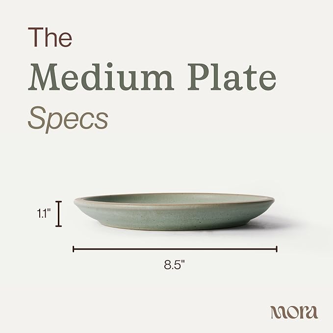 MORA Medium Plates Set of 4, 8.5 inch Ceramic Pottery Salad Plates - Microwave, Oven and Dishwasher Safe - Thyme