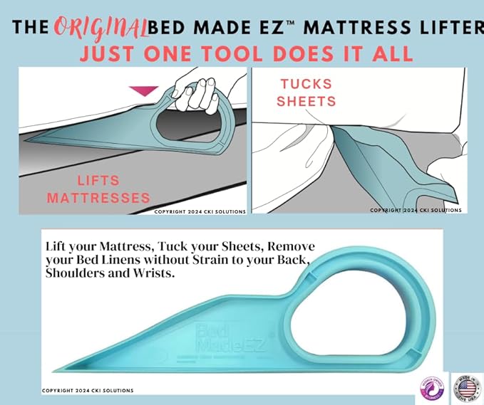 Mattress Lifter & Bed Maker Tool for Changing Bed| Patented & Made in USA | Lifts & Holds The Mattress, Tucks Sheets, Removes Sheets, Bed Skirts and More