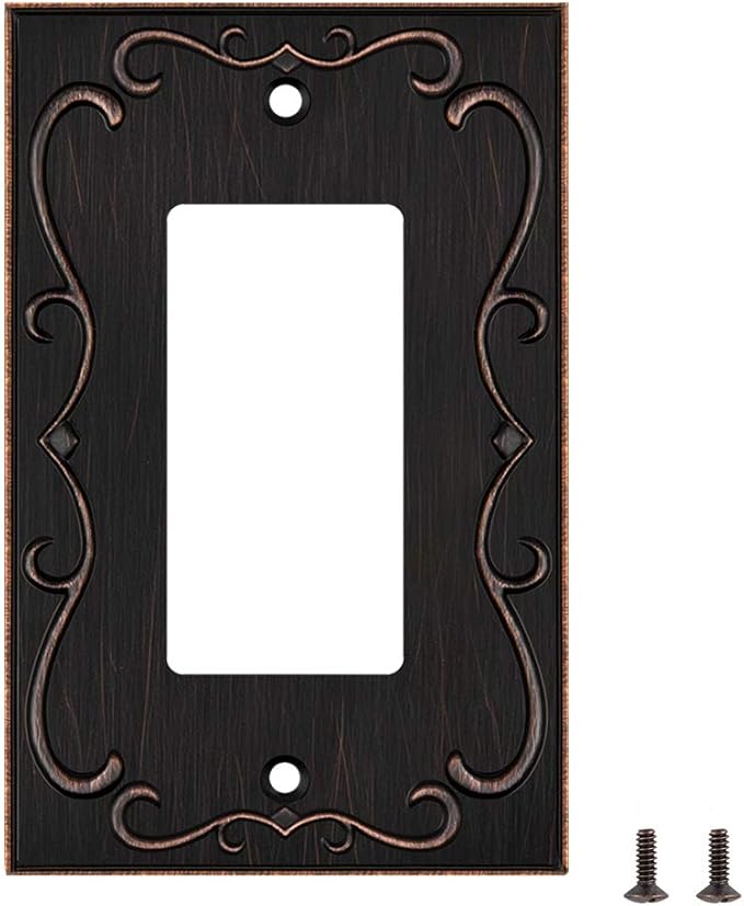French Cabriole Decorative Wall Plate Switch Plate Outlet Cover (Single Decorator, 3 Pack, Aged Bronze)