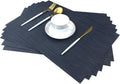 Placemats for Dining Table Woven Vinyl Place Mats Wipe Off Plastic Placemats Stain Resistant Table Mats Set of 6 （Bamboo Navy）