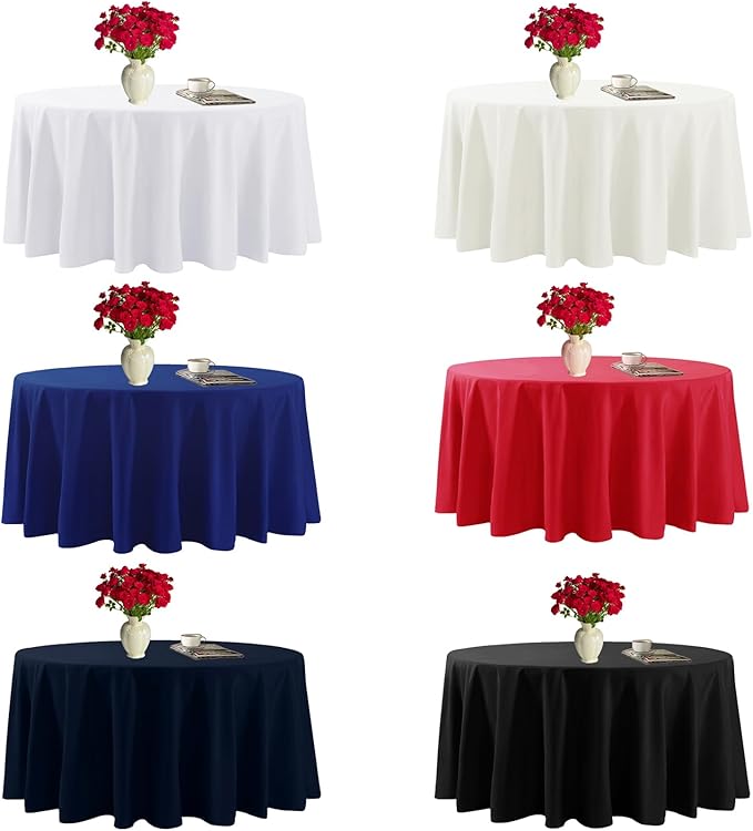 Fokitut 6 Pack Round Tablecloth, 108 Inch, Stain Resistant and Wrinkle Polyester Table Cloth, Fabric Table Cover for Kitchen Dining, Wedding, Party, Holiday Dinner-Royal Blue