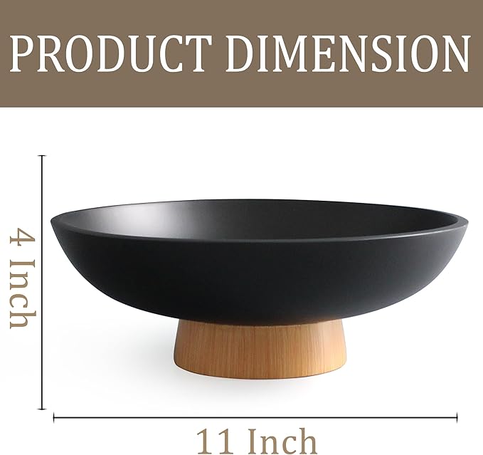 Modern Resin Pedestal Bowl – Large Fruit Bowl for Kitchen Counter, Catch All Bowl for Entryway Table, Stylish Key Bowl & Dining Centerpiece, Black