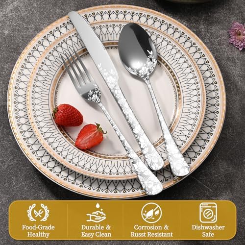 40 Piece Silverware Set, Stainless Steel Flatware Cutlery Set Service for 8, Mirror Polished Tableware Eating Utensils Set for Home Kitchen, Include Knife Fork Spoon Set, Dishwasher Safe - Image 3