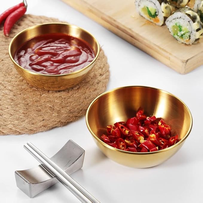 12 Pack Stainless Steel Sauce Dishes, Gold Mini Saucers Bowl Round Seasoning Dishes Sushi Dipping Bowl Appetizer Plates, 3.15inch