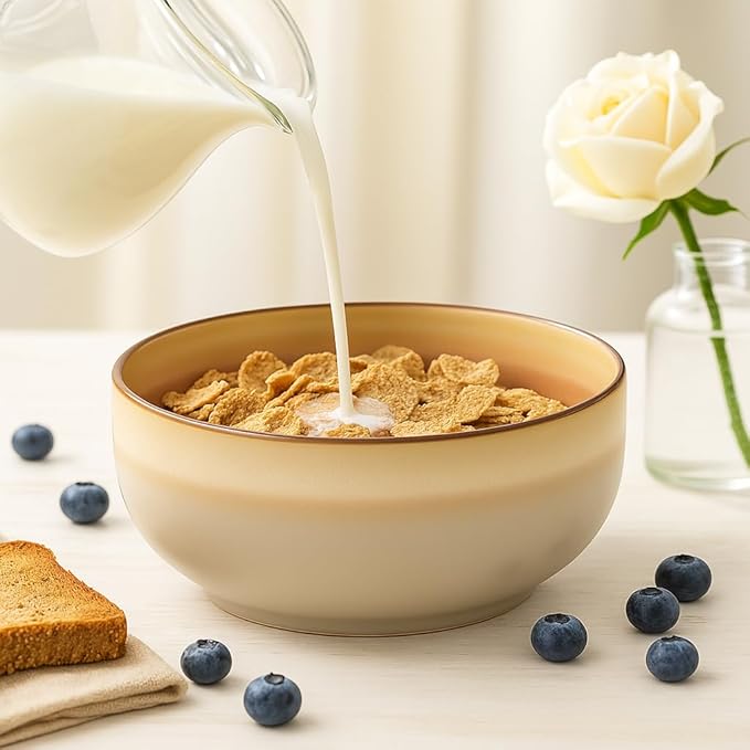 Stoneware Ceramic Cereal Bowls Set of 4, 21 oz | Lead-Free, Cadmium-Free | Microwave and Dishwasher Safe | For Soup, Salad, Rice, Dessert, Ice Cream | Nordic Design | Terracotta/Sage Ash