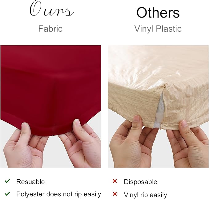 homing 2 Pack Rectangle Table Cloth, Elastic Fitted Fabric Tablecloth Fits for 6 Foot Folding Tables, Washable Table Cover for Picnic, Camping, Indoor & Valentine's Day (Wine Red, 30" x 72")